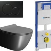 Ben Segno 2.0 toilet Xtra Glaze+ mat zwart met Geberit UP320 reservoir en Sigma 01 bedieningspaneel glans zwart